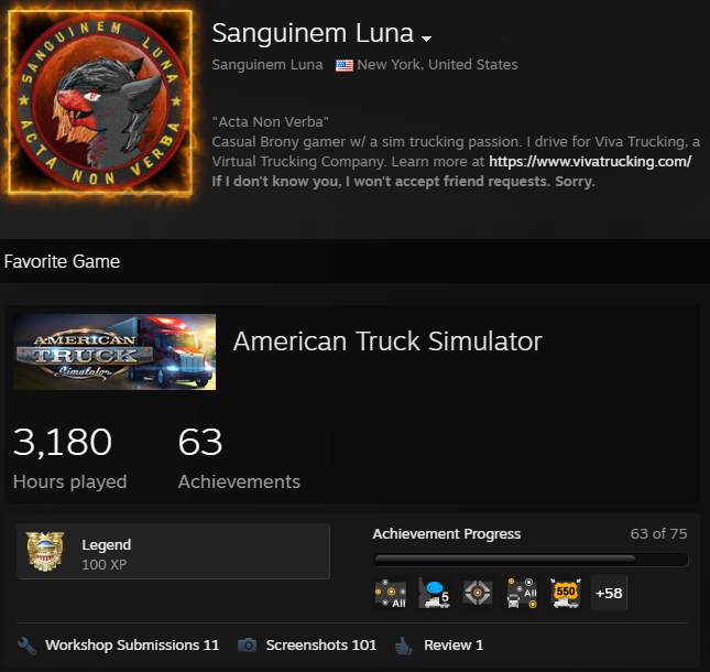 Sanguinem_Luna's tweet photo. Got 3,180 hours on #AmericanTruckSimulator, been playing since the day it launched on February 2nd, 2016. Happy 6th birthday, ATS. Looking forward to many more. #ATS6 https://t.co/FGygxPVUpC