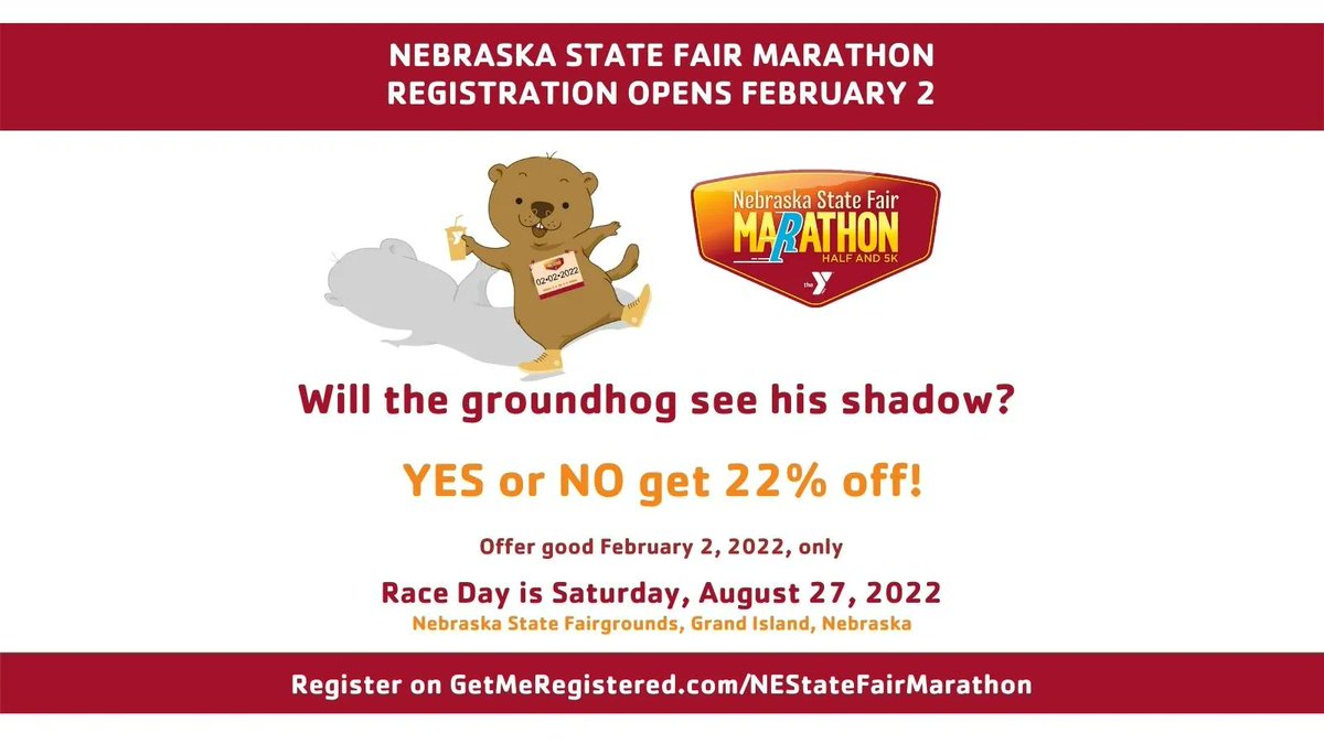 NEstatefairrace's tweet photo. Groundhog Day Special! Register today and get 22% off, whether the groundhog sees his shadow or not! 
Code is GROUNDHOGDAY22
https://t.co/TmN31Ao97D. https://t.co/7WyVwnDpju