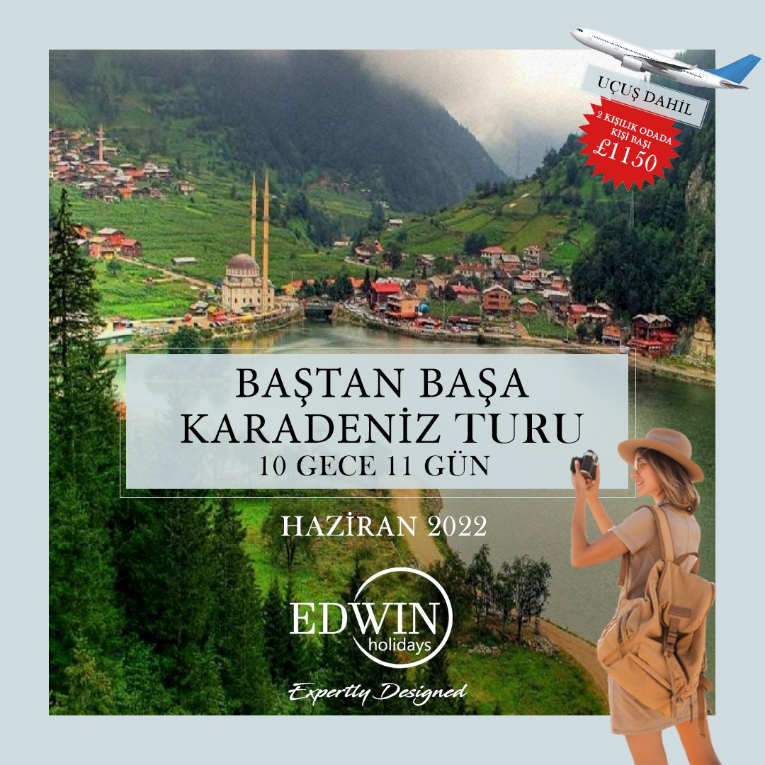 10 GECE 11 GÜN KARADENİZ TURU
***UÇUŞ DAHİL***
(Haziran 2022)
4* Oteller
2 &amp; 3 Kişilik Odada Kişi Başı: £ 1150
Single Oda Kişi Başı: £ 1750
Çocuk Fiyatı (2-12 Yaş) £ 1150
-----------------------
EDWIN HOLIDAYS
02070467887