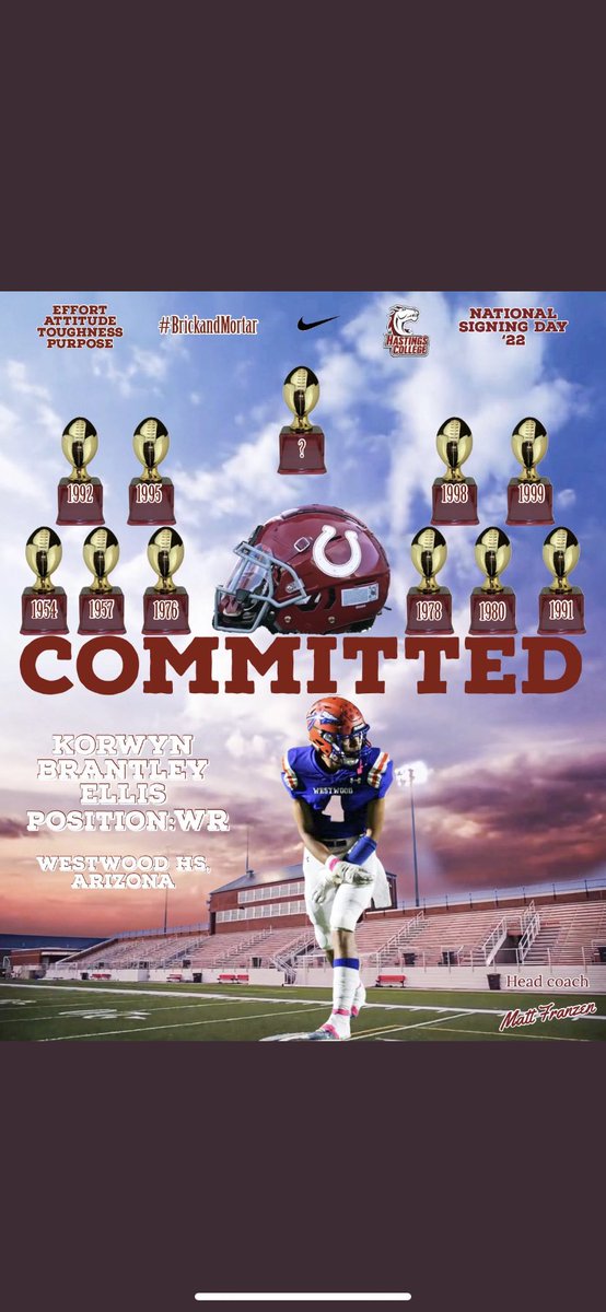 KBrantleyEllis's tweet photo. I am excited to announce that I will be furthering my academic and athletic career at Hastings! Thank you to my mother, family, and my high school coaches for making this possible. Go Broncos!❤️@godalwayzfam1st @CoachFranzen @HCBroncoFball https://t.co/0MlX2lGtgP