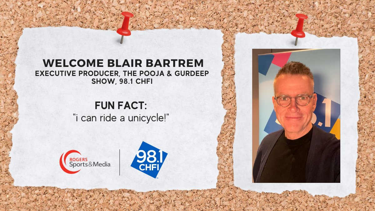 RogersMediaPR's tweet photo. On today's Welcome Board, we're excited to welcome @BBartrem🤩📋

Blair joins as Executive Producer of The Pooja &amp; Gurdeep Show on @981CHFI, responsible for working with @PoojaHandaTV &amp; @GurdeepA in creating content on-air &amp; digitally💫

Join us in welcoming Blair😃 #CHFIMornings https://t.co/Yt7Z4Ks4Ea