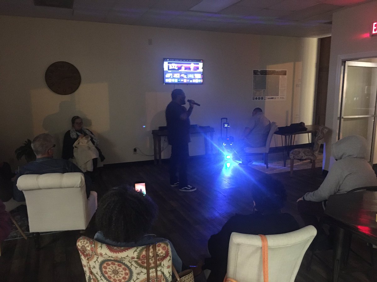 AnsonEDP's tweet photo. Last night, REV Uptown and Speckled Paw Coffee hosted a karaoke night. While REV is primarily a business incubator and coworking space, we are also a community gathering place and hub for creative activity. https://t.co/d8SyovIe0T