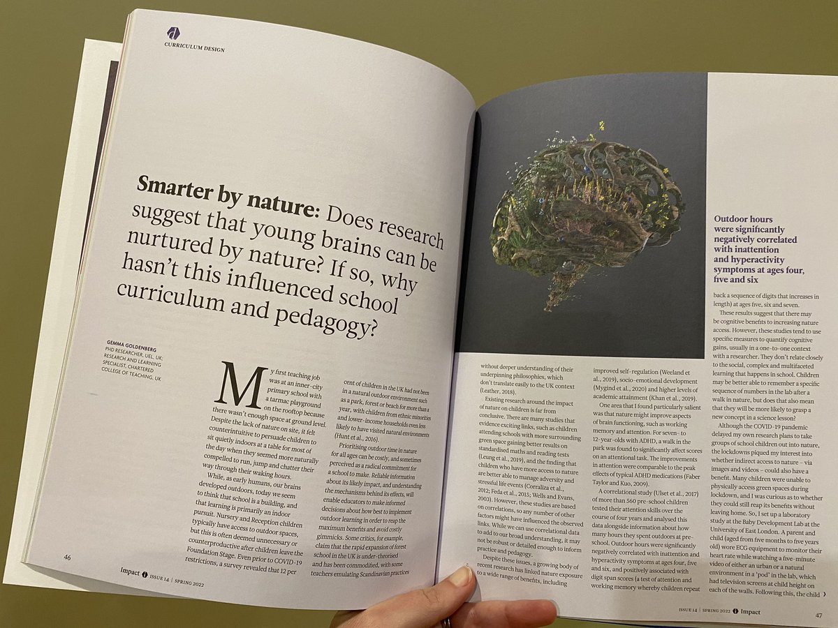 Delighted to have my article on nature and outdoor learning in the latest issue of Impact, the journal by <a href="/CharteredColl/">Chartered College of Teaching</a>. Made my day when it arrived through the letterbox today!