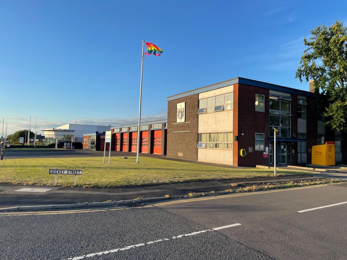 WarrFS's tweet photo. Warrington are flying our LGBT+ flag high as we celebrate LGBT+ history month 🌈 #LGBT+ #Firepride https://t.co/SCd5xRRTrq