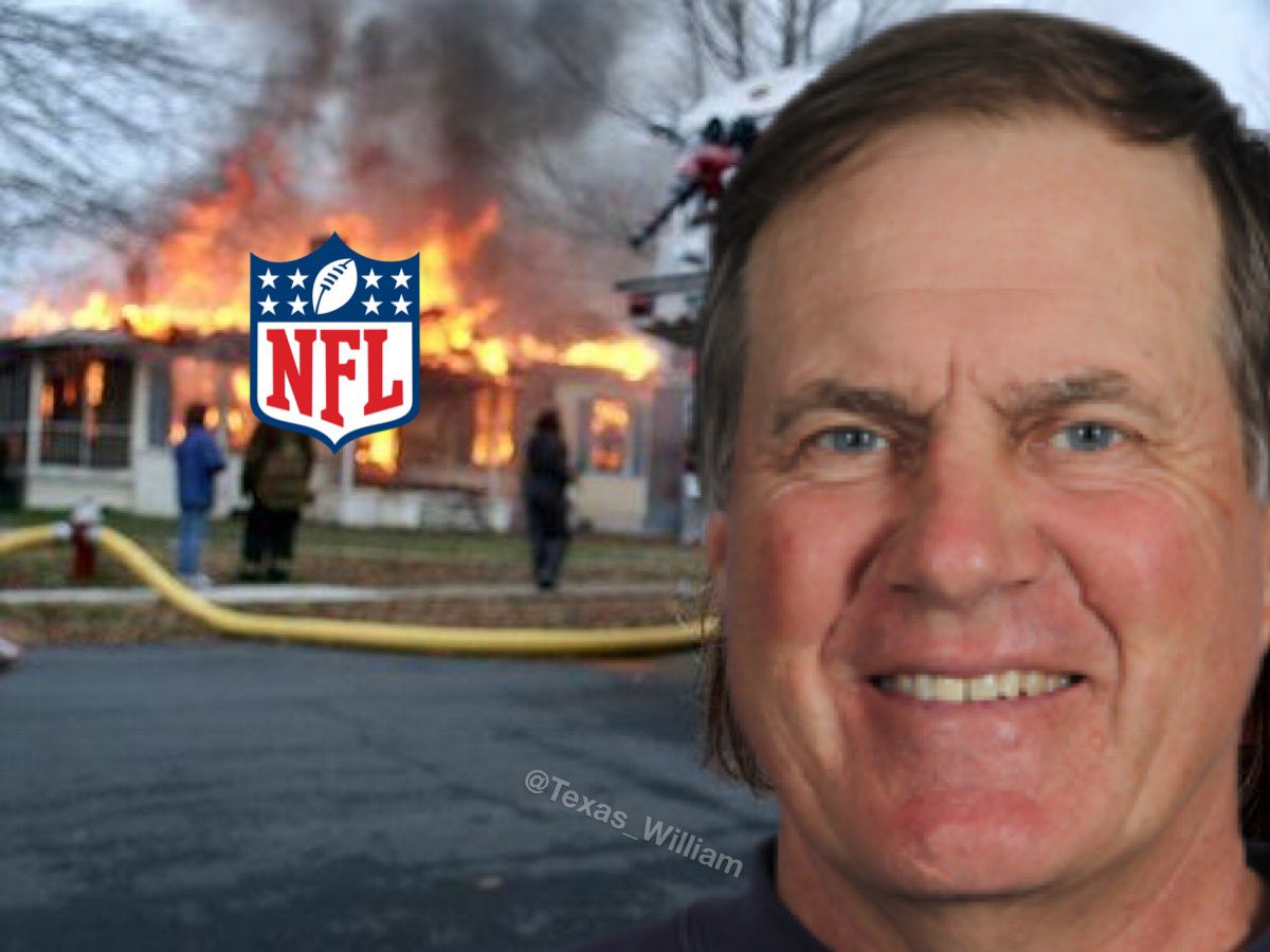 Texas_William's tweet photo. Bill Belichick this morning watching all the news on the #NFL 😂😂 @1053SS https://t.co/xOzSfFrAZQ