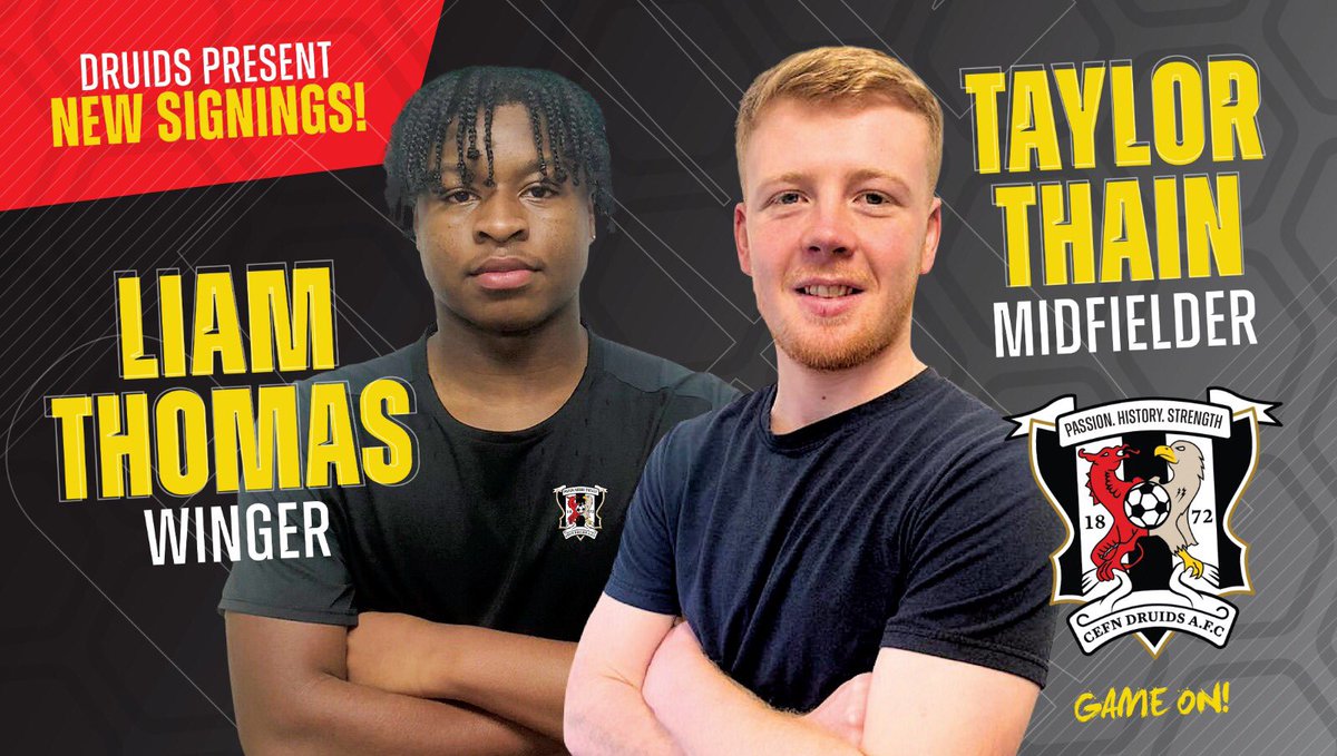 CefnDruids's tweet photo. A 𝒃𝒖𝒔𝒚 January! ✍️

A final bit of business completed before #DeadlineDay 

Welcome @Liamthomas_10 and @TaylorThain02 to Druids ⚽️

▶️ https://t.co/xdeCYeoteY

More than just a football club ⚫️⚪️ https://t.co/Quu9w1A8Qw