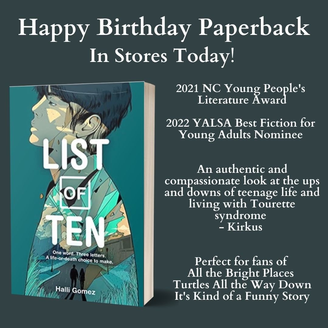 Halli_Gomez's tweet photo. LIST OF TEN, a YA novel about family, first love, & mental health is now in paperback.
To celebrate, I’m giving away two copies.
📖Teachers and librarians
🤗Retweet to share
📰Subscribe to my newsletter at https://t.co/8VniVDU0xO
#Teacher #librarian #ya https://t.co/pHCCKOXINH