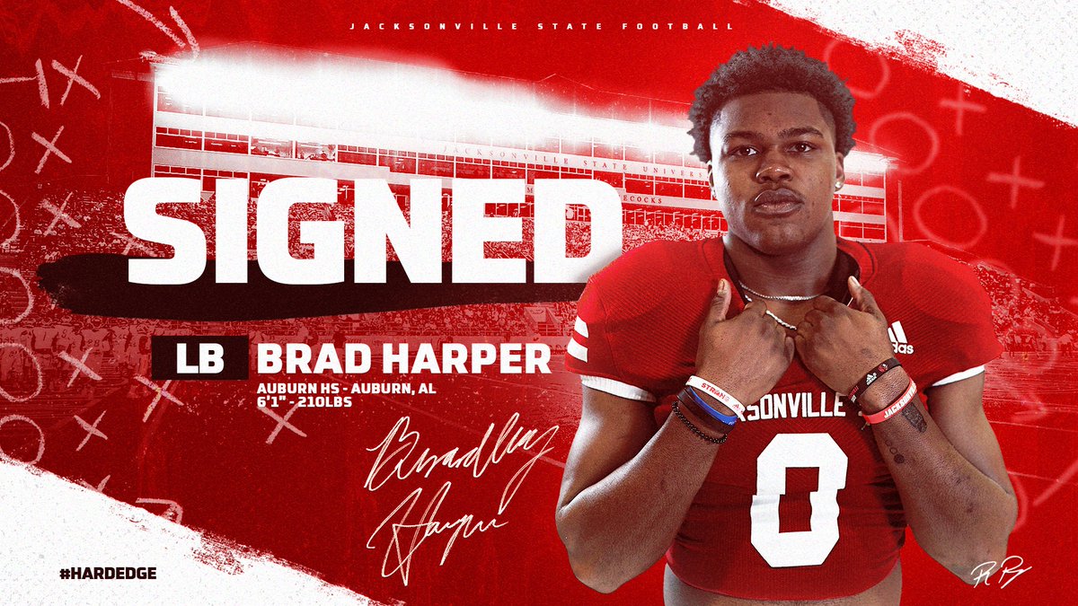 🖊️SIGNED!📝

Welcome to the <a href="/JSUGamecocks/">Jax State Athletics</a>!

BRAD HARPER - <a href="/bradharperr/">Harpo✝︎</a> 
LB / 6-1 / 210
Auburn, AL
Auburn HS

#HardEdge I #RTE21 I #NSD22