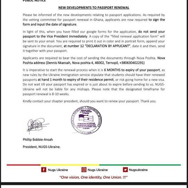 NugsUkraine's tweet photo. Please find here very important information concerning passport renewals. Let’s follow all guidelines to enable a smooth process. Ensure safety dear one. Don't slack!
#pasportrenewals
#followguidelines
#nugsukraine https://t.co/VtbyRyIAD6