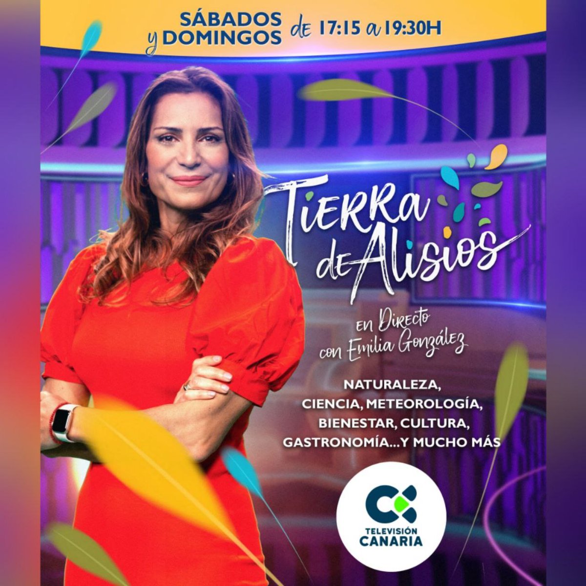 ⏳⏳Cuenta atrás! Este sábado gran estreno de ¡Tierra de Alisios! 🍃🍃
🕔 A partir de las 17:15 en @rtvces, con Emilia González
#tierradealisios #naturaleza #canarias #tradicionescanarias #gastronomíacanaria #cultura #ciencia #hábitossaludables #bienestar #turismo #sectorprimario