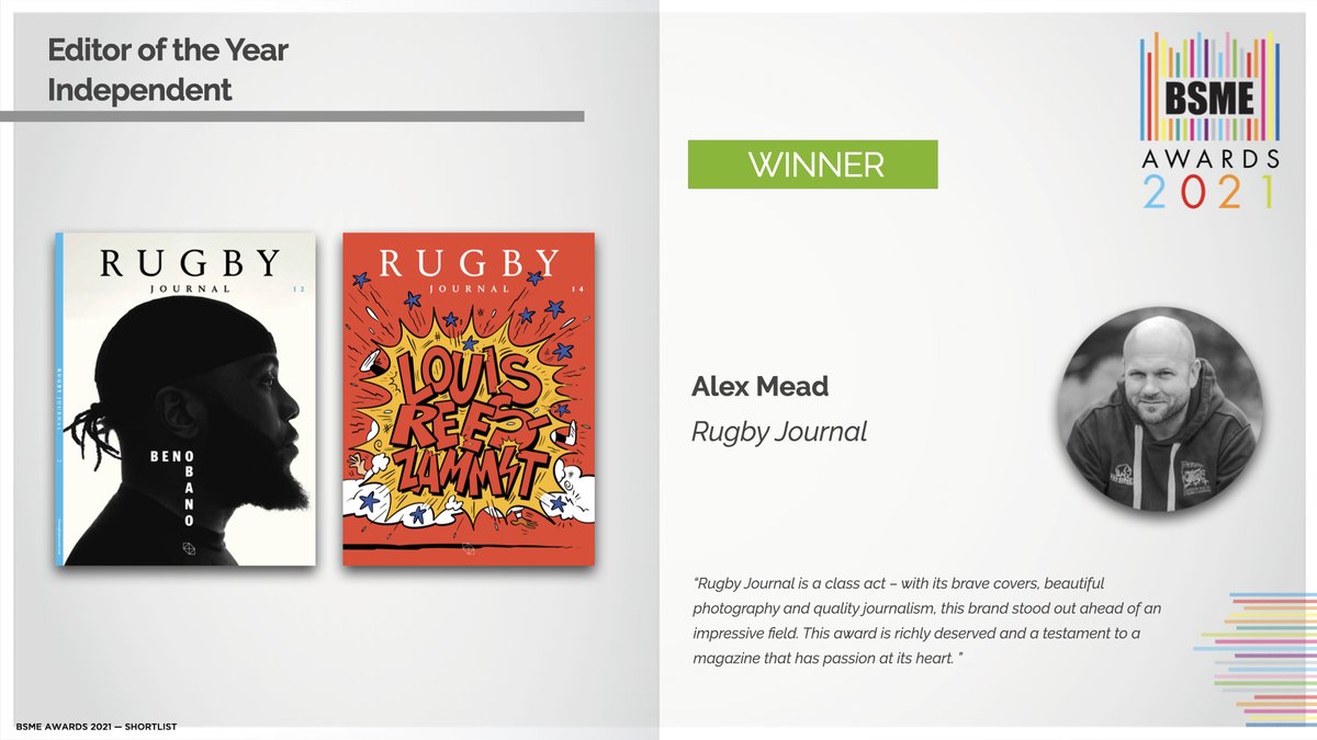 sporting_eric's tweet image. Our beautiful Rugby Journal does the double at the prestigious BSME Awards, with our Editor-in-Chief Alex Mead picking up two awards for best editor in the Independent and best Sport, Health & Fitness categories! Well done team!
#BSMEAwards #print #content #rugby