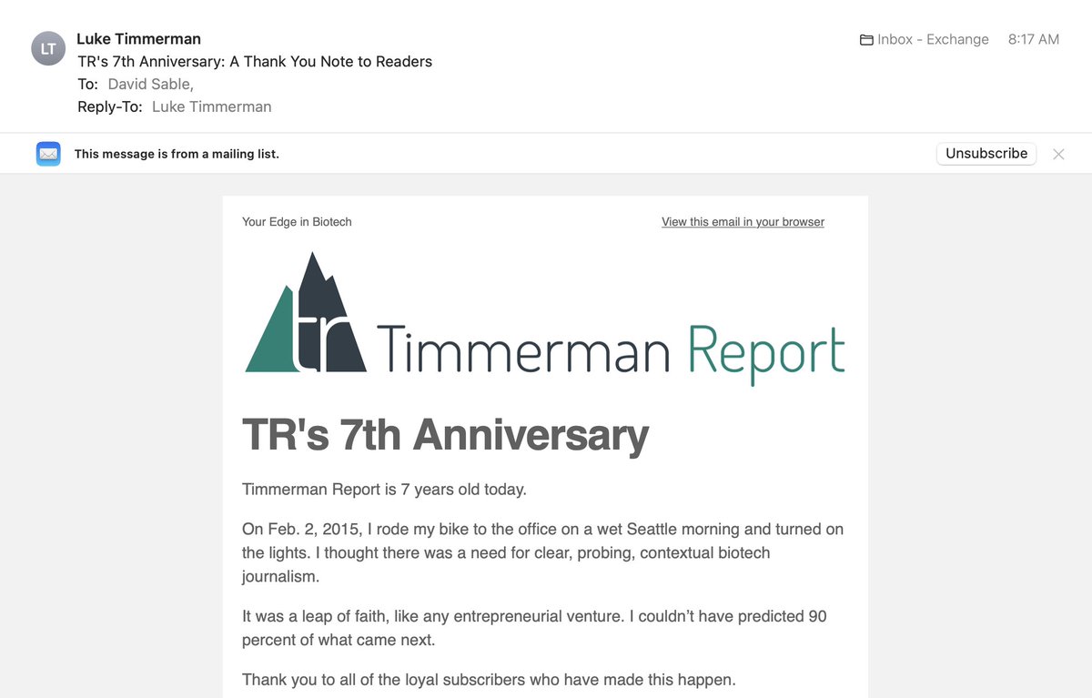 dbsable's tweet photo. Not every biotech entrepreneurship success involves drug development. Kudos to Luke on building one of the great publications and brands in healthcare journalism. @ldtimmerman @timmermanreport https://t.co/5ZPBGglcTv