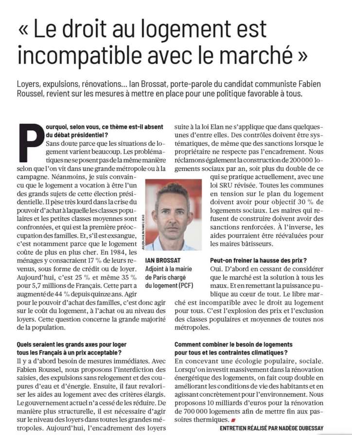 #DroitAuLogement #UnToitCestUnDroit 
Partout où nous sommes en charge, les élu.e.s communistes bataillent pour faire de ces principes une réalité. 
C'est aussi ce que nous portons pour les élections présidentielles &amp; législatives
#LesJoursHeureux #FabienRoussel
