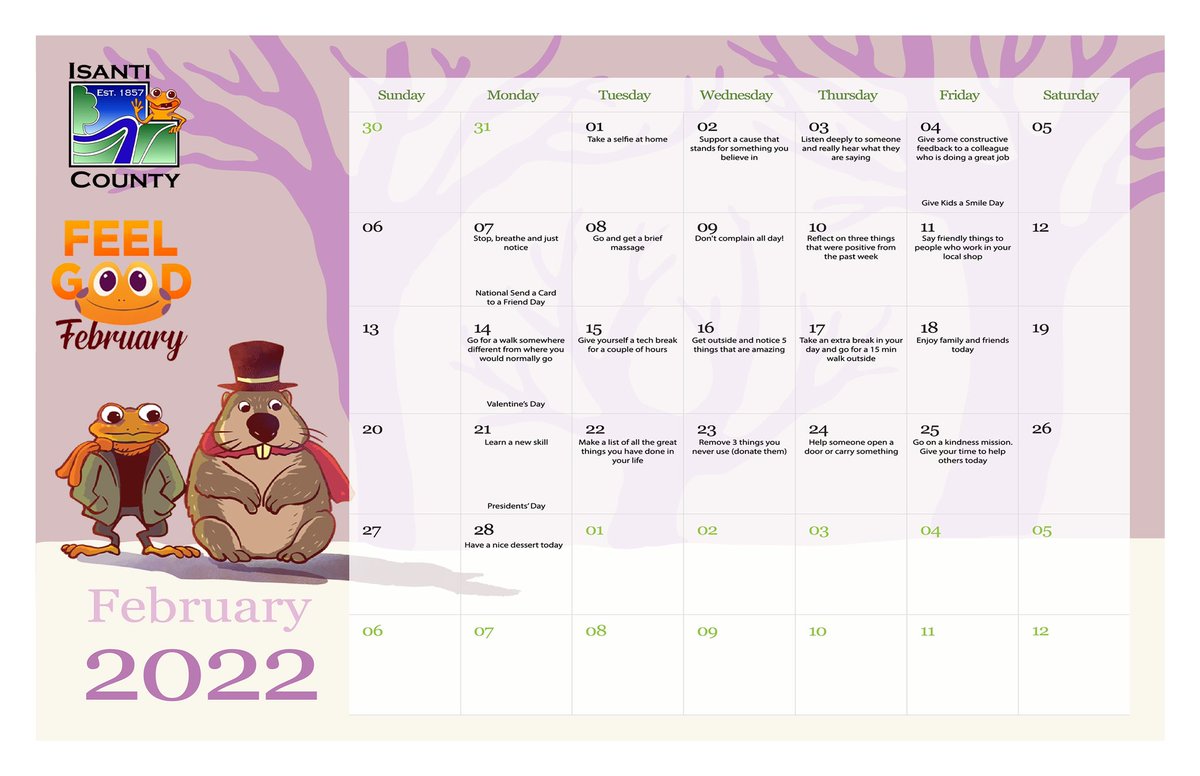 It is Feel Good February <a href="/CountyIsanti/">Isanti County</a>. Today let’s support a cause that stands for something meaningful to you! <a href="/jlines7/">Julia Lines</a> <a href="/DevinCHughes/">Devin C. Hughes</a>