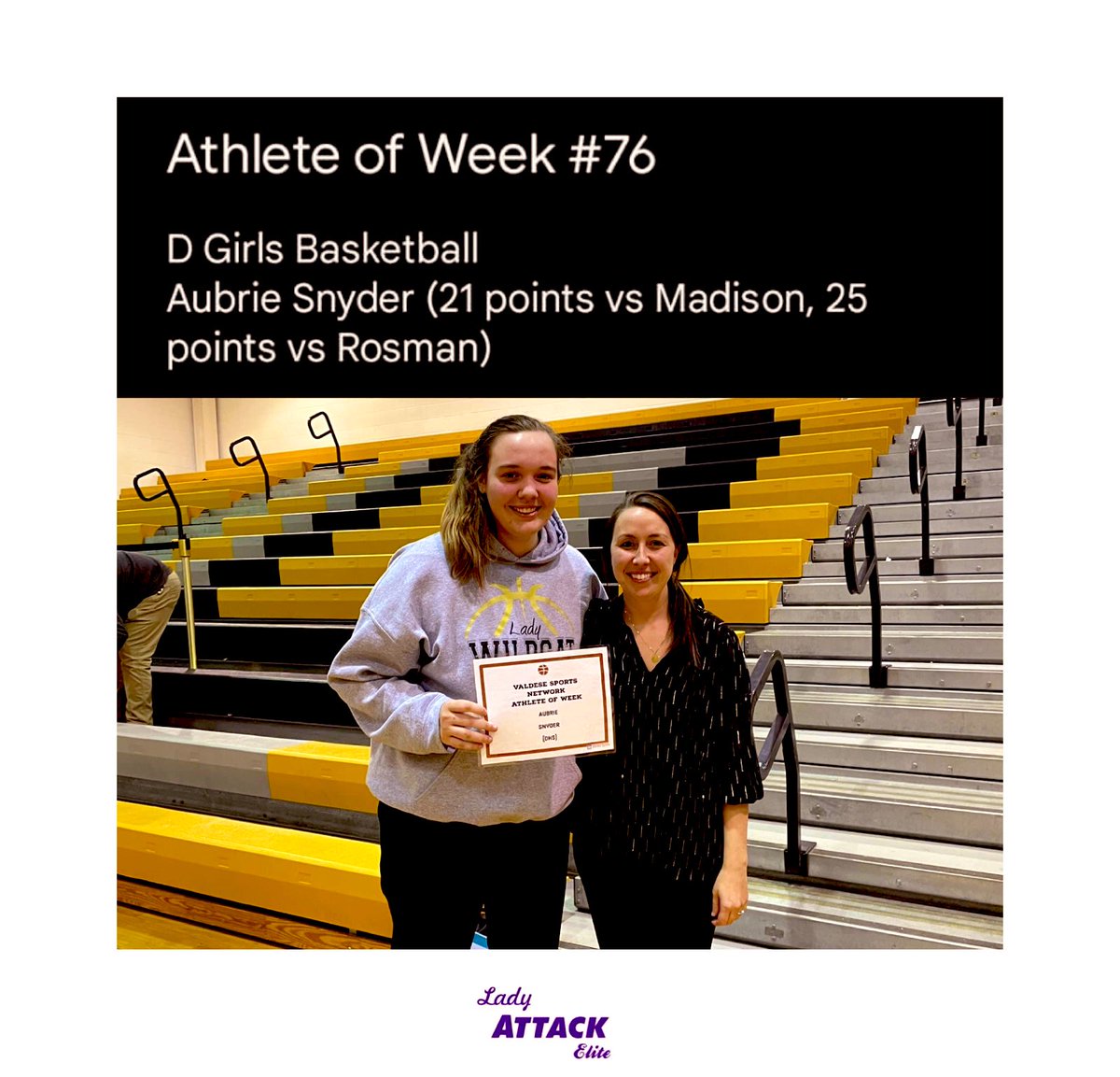 Valdese Sports Network Athlete of the Week‼️ <a href="/aubriesnyder/">Aubrie</a> 

21P  🆚 Madison
25P 🆚 Rosman

#BeElite