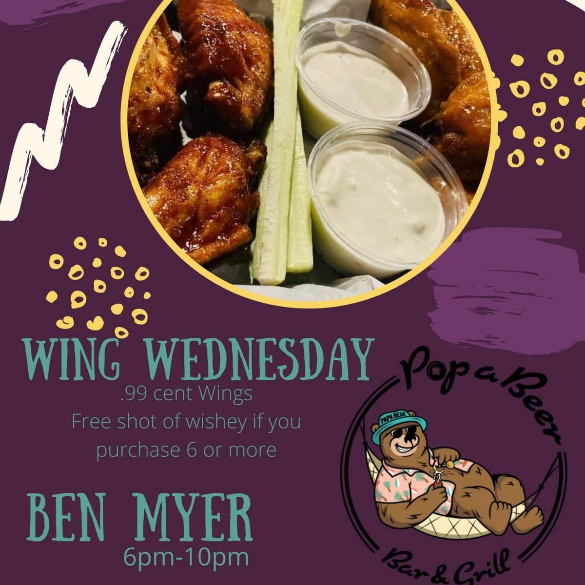 Mach5E21's tweet image. Happy Hump Day Mach 5 Fans!!!!! It&apos;s Wing Wednesday at Pop A Beer Bar and Grill... Head on over for lunch and grab some delicious. 99 cent Wings... Ben Myer live tonight 6pm-10pm...
