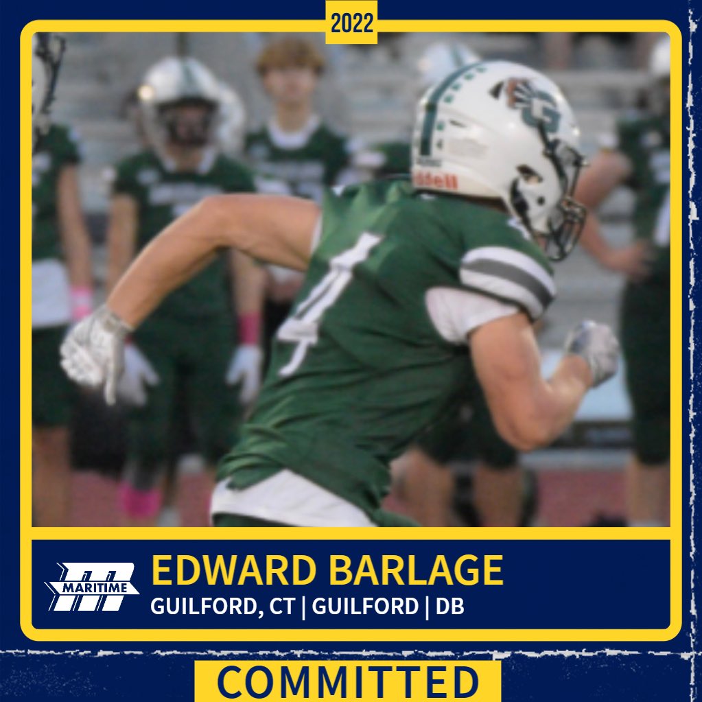 eddiebarlage's tweet photo. Blessed to announce my commitment to Massachusetts Maritime Academy  @CoachCameronMMA @bucs_fball @CoachAntSalvati @GHSfootball19 https://t.co/8q6YMNu5Y1