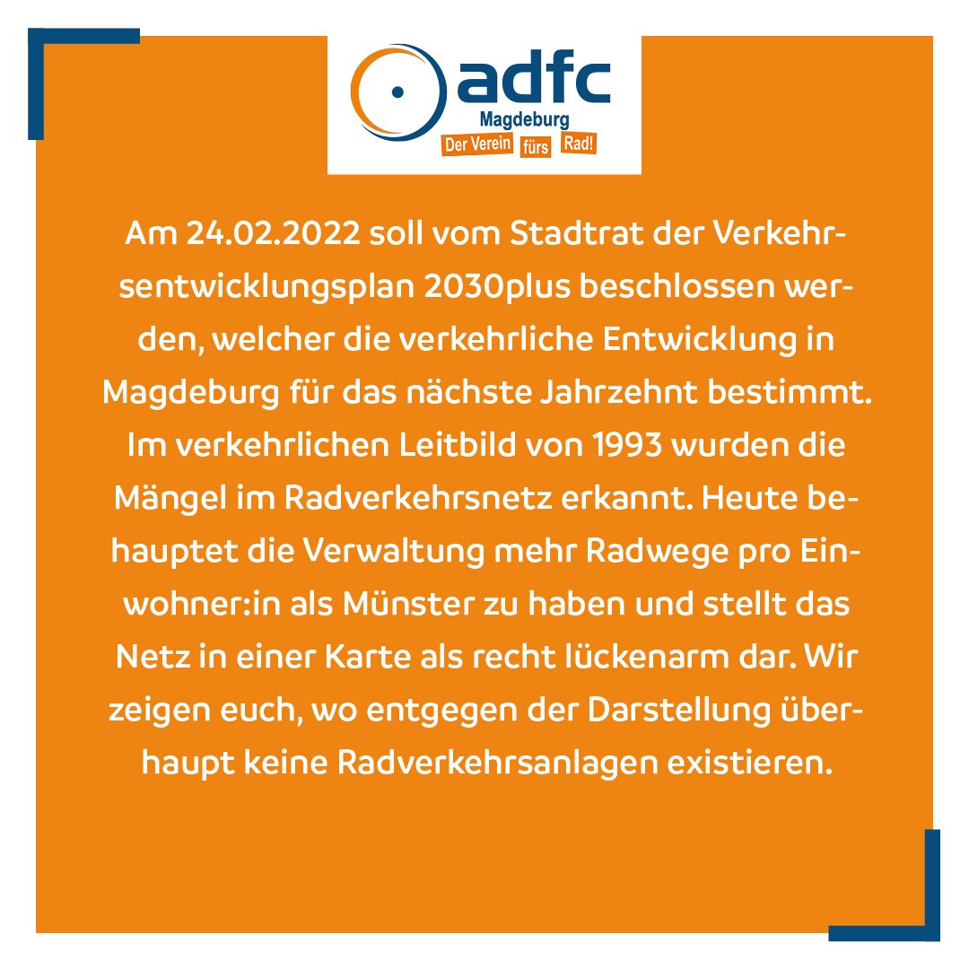 ADFC_MD's tweet photo. Am 24.02.2022 soll vom Stadtrat der Verkehrsentwicklungsplan 2030plus (VEP) beschlossen werden, welcher die verkehrliche Entwicklung in #Magdeburg für das nächste Jahrzehnt bestimmt. Wir zeigen euch, wo entgegen der Darstellung im VEP überhaupt keine Radverkehrsanlagen existieren https://t.co/akK4wg0c4h
