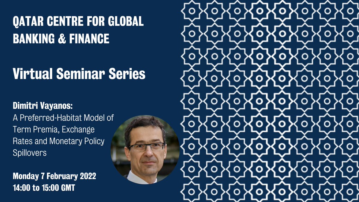 kingsbschool's tweet photo. Join Professor Dimitri Vayanos from @LSEfinance for the first 2022 #QCGBF #VirtualSeminarSeries on 'A Preferred-Habitat Model of Term Premia, Exchange Rates and Monetary Policy Spillovers'.
Register now: https://t.co/8BEExAW0e0 https://t.co/LXnYfTumVa