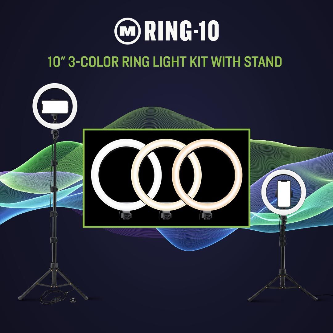 MackieGear's tweet image. mRING-10 is a 10” diameter ring light that provides three color options for your creative needs. Level up your video production, whether you're gaming from you desktop or streaming from your phone. 

#Mackie #LiveToCreate