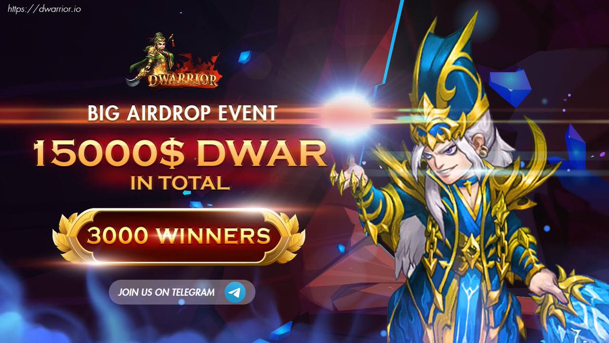 🚀 Airdrop: Dwarrior
💰 Value: 60 $DWAR
👥 Referral: 3,000 $DWAR
📅 End Date: 16th February, 2022
🏦 Distribution Date: 2 weeks after listing

Talk with the Telegram Bot
t.me/DwarriorAirdro…

#Airdrop #Crypto #Airdrops #cryptocurrency #giveaway