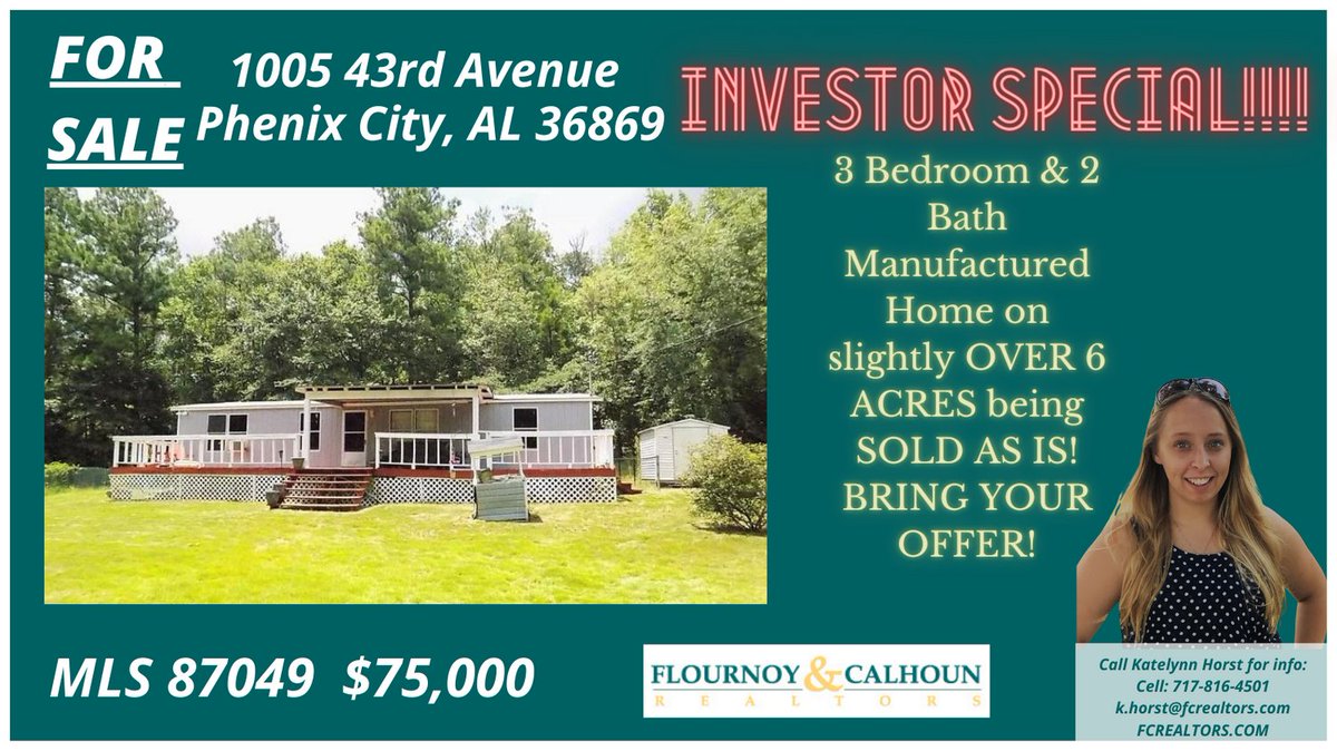 FC_Realtors's tweet photo. #ForSale #3Bedroom #2Bathroom #6Acres #land #home #ASIS #InvestorOpportunity #PhenixCityAL #realestate #FlournoyandCalhounRealtors #AlabamaRealEstate #PhenixCityALRealEstate #FixerUpper https://t.co/0my47bSCDa https://t.co/YE2y0VP0GZ