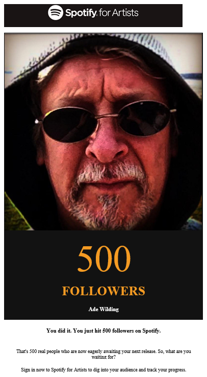 It's taken a while, but I'm getting there slowly!  Many thanks to the 500 people who've followed me so far. 
Even bigger thanks to those who've taken the time to listen to my music!  Here's to the next 500! 😍🙏🏻🎸