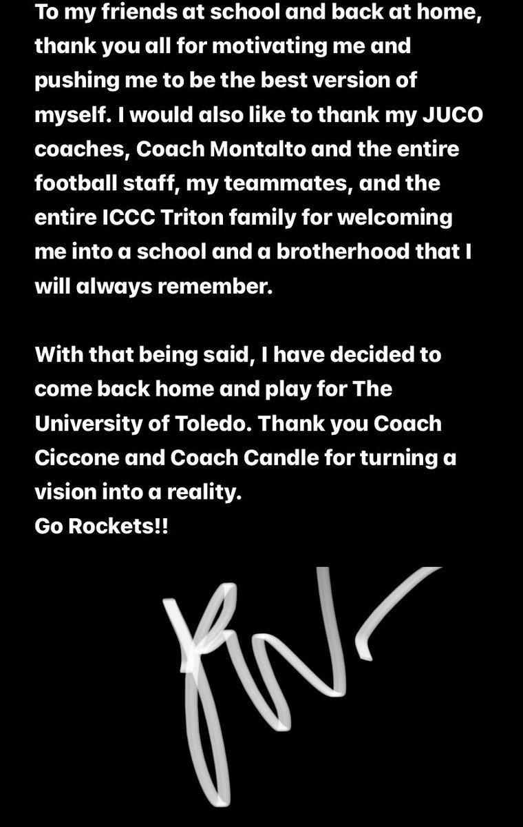jwhitner0's tweet photo. COMMITTED!!!… I’M COMING HOME! #419kid 🔵🟡🚀@ToledoFB @RickyCicconeUT @CoachCandle https://t.co/vtGJ2Wst3k