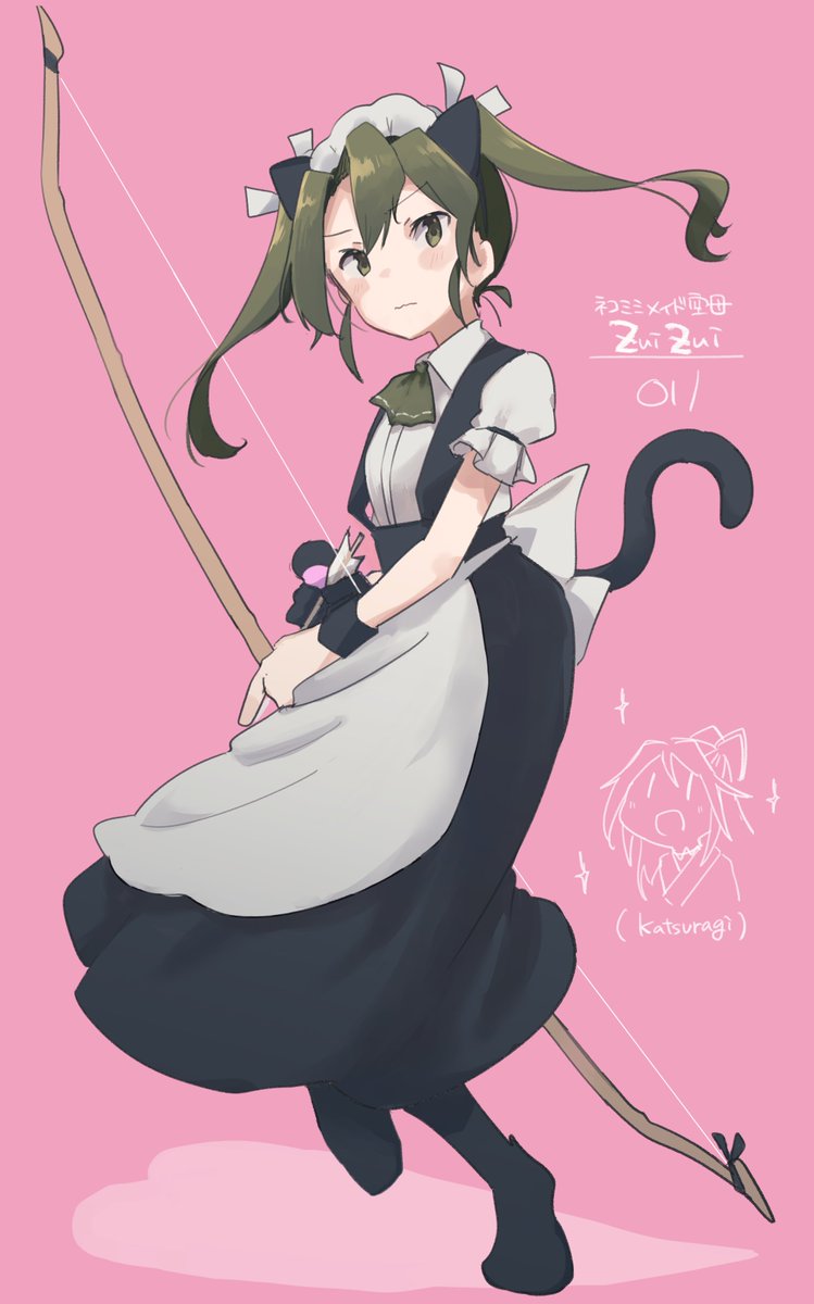 zuikaku (kancolle) maid tail animal ears apron cat tail twintails long hair  illustration images