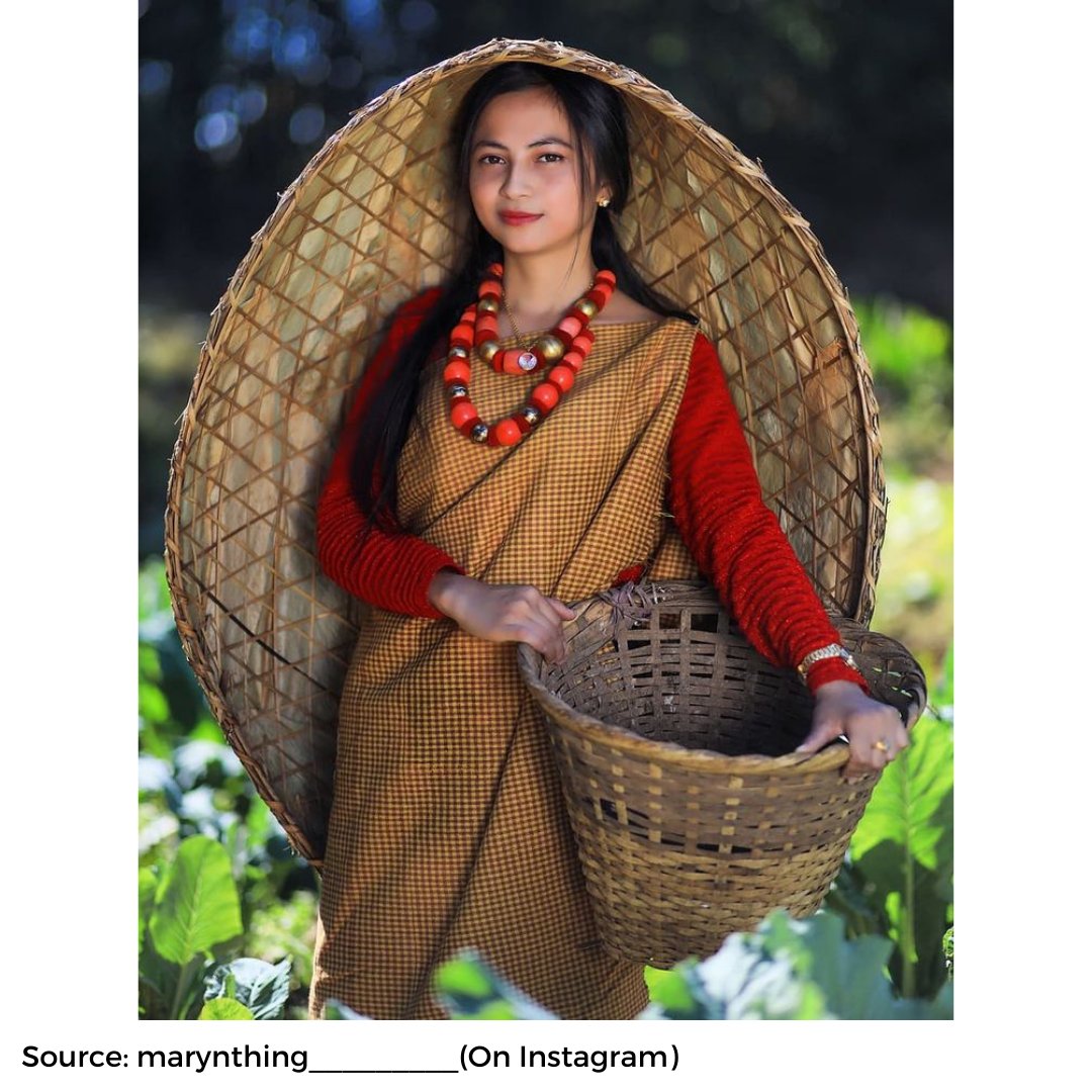 Department of Textiles, Meghalaya on X: "A beautiful Khasi girl in a traditional apron 'Ka Jainkyrshah', accessorised with U Paila, a traditional coral ornament along with 'Ka Kriah' a handwoven traditional bamboo