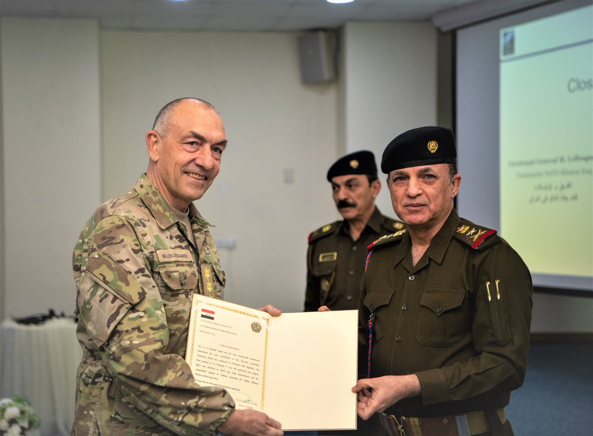 IraqNato's tweet photo. Executive Leadership Workshop hosted by Iraqi Defense University of Higher Military Studies, where leaders from both the #IraqiSecurityForces and #NATOmissionIraq exchanged experiences on Strategic Leadership 🛡⚔
#WeAreNATO #StrongerTogether @modmiliq https://t.co/lFKGtz5ocV