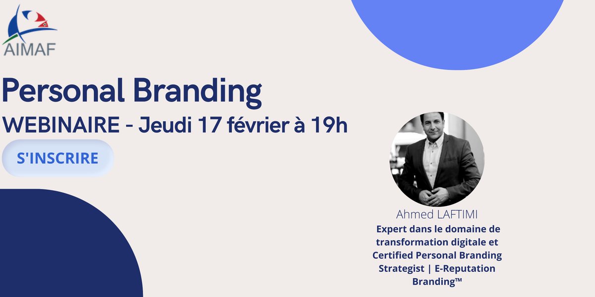 aimaf's tweet photo. 📣 AIMAF Business à le plaisir de vous convier à un AB Café 📅 Le 17 Février autour de Personal Branding.
Notre évènement sera animé par M 
@A_Laftimi
 
Pour participer à cet évènement : https://t.co/ktSFVCaCGt https://t.co/KrUxCFqNrD