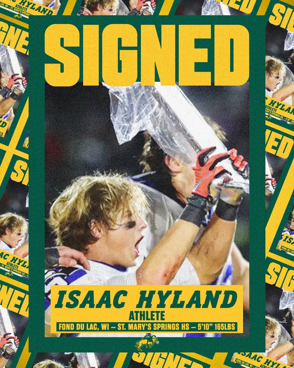 North Dakota State has signed Isaac Hyland, a defensive back and running back from St. Mary's Springs High School in Wisconsin. Welcome to the Bison! 🤘 #BisonExpre22