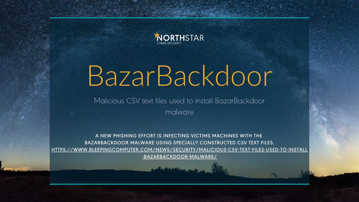 CybaVerse's tweet photo. Bazarbackdoor trojan used in a New Phishing Campaign!

A new phishing campaign using CSV text files to install the malware BazarBackdoor, could lead to threat actors accessing your network. 

Speak to our team to secure your network!

#CyberSecurity  #malware #trojan #phishing https://t.co/nrVyaZXEC8