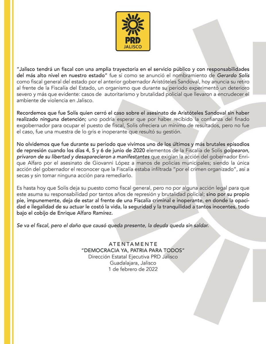 Se va el fiscal, pero el daño que causó queda presente, la deuda queda sin saldar.

<a href="/FiscaliaJal/">Fiscalía del Estado de Jalisco</a>