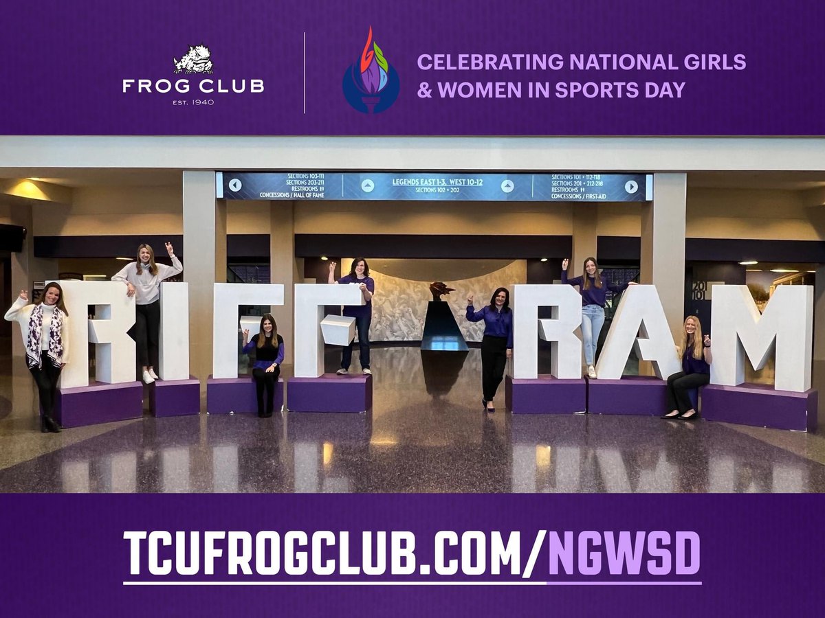 National Girls and Women in Sports Day is 𝙏𝙊𝘿𝘼𝙔! 🎉

To honor and celebrate our Horned Frog student-athletes, coaches and staff this year, you can donate by going to tcufrogclub.com/ngwsd to donate to any and all TCU women's sports through Friday!
#GoFrogs #NGWSD