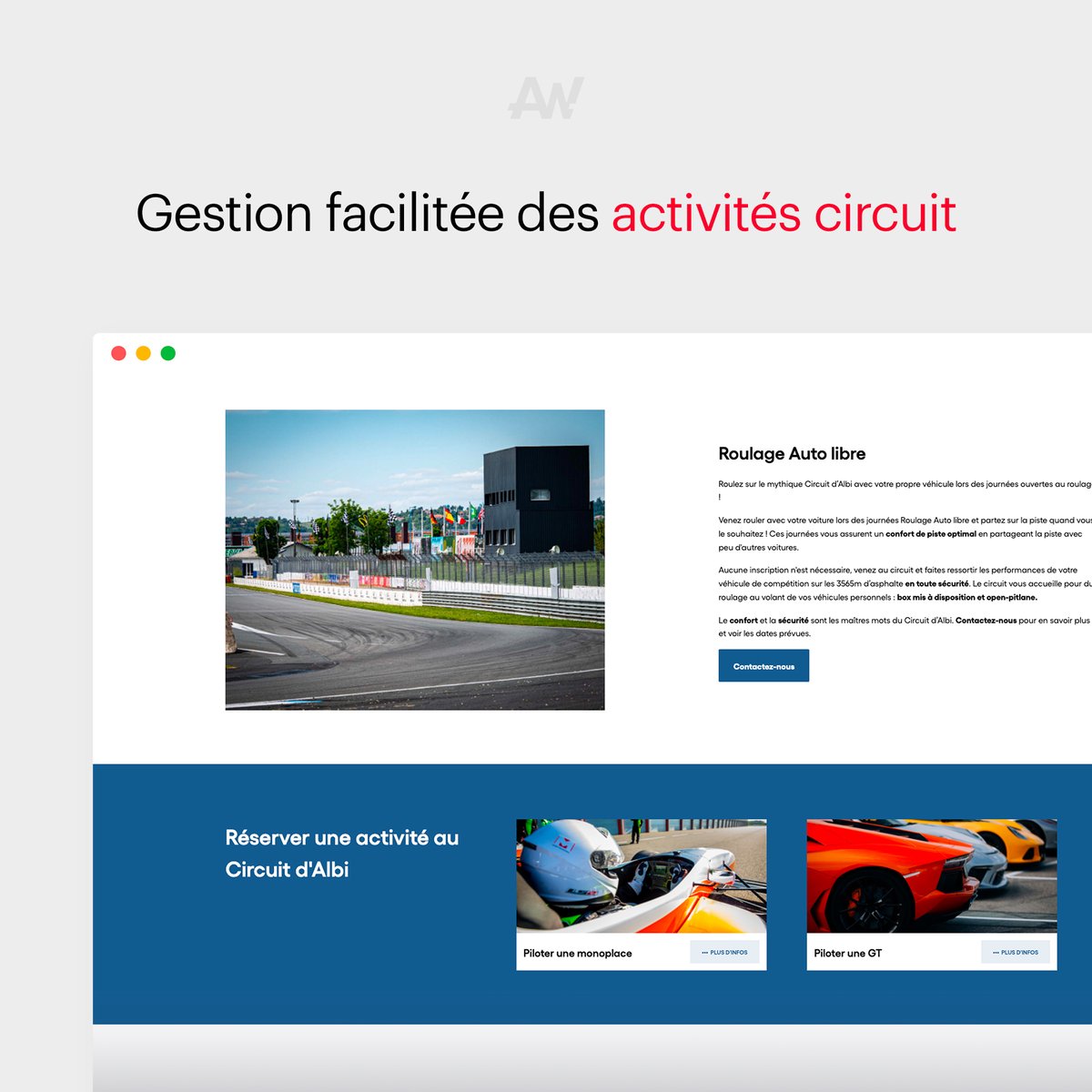 autowebbb's tweet photo. Vous avez suivi notre actu ? Le premier HUB Circuit a été livré au Circuit d’Albi 🎉
Ce site 100% packagé, clé en mains permet aux circuits d’afficher les événements à venir, d’intégrer la billetterie, les disponibilités de la piste, et bien plus encore
#albicircuit #motorsport https://t.co/NmBCUAY5iN
