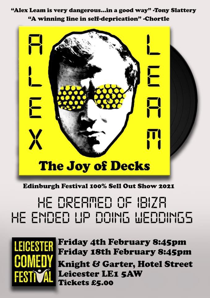 alexleam's tweet photo. Giddy as a kipper that @LeicsComedyFest is back in full force. My first weekend starts this Friday @knightandgarter @FurthestFromSea https://t.co/WjYx8rj9kO