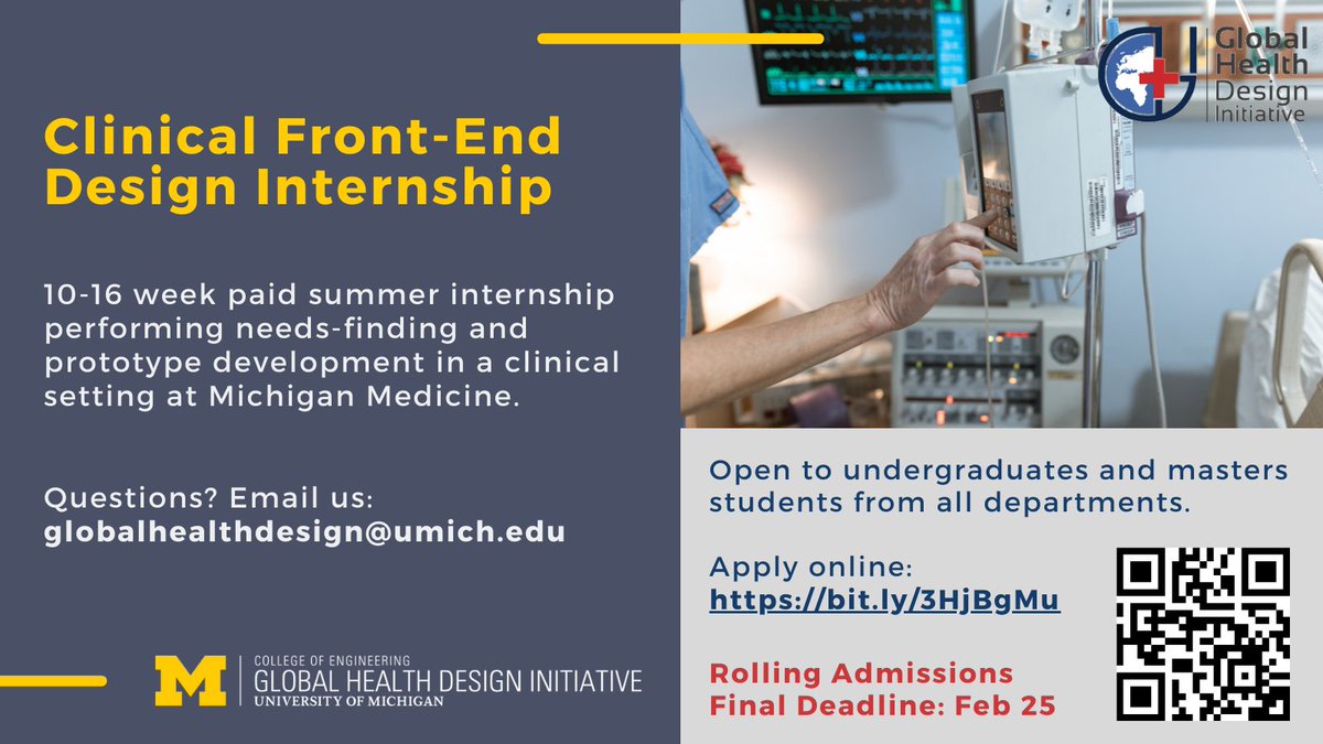 _UMGHDI's tweet photo. We're back for 2022! Applications are now open for our Clinical Front-End Design Internship! Learn more here: https://t.co/uCG7ojpa0s https://t.co/fyai53Ge5i