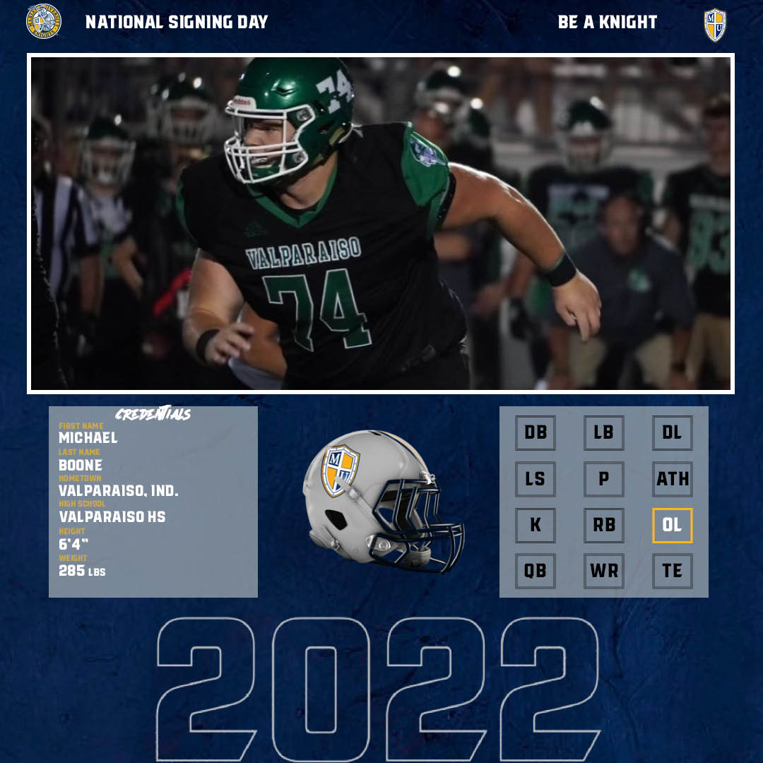 MarianUFootball's tweet photo. Welcome to the KnightShow,
@michael_boone74!

Offensive Lineman from Valparaiso, IN

#BeAKnight #BuiltDifferent #KnightShow22 https://t.co/qQRVFEKaeb