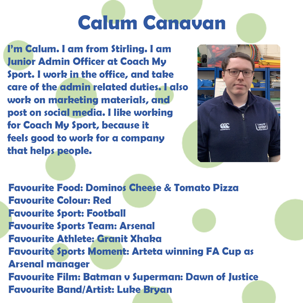 coachmysport's tweet image. Introducing our staff Week 2: Calum Canavan