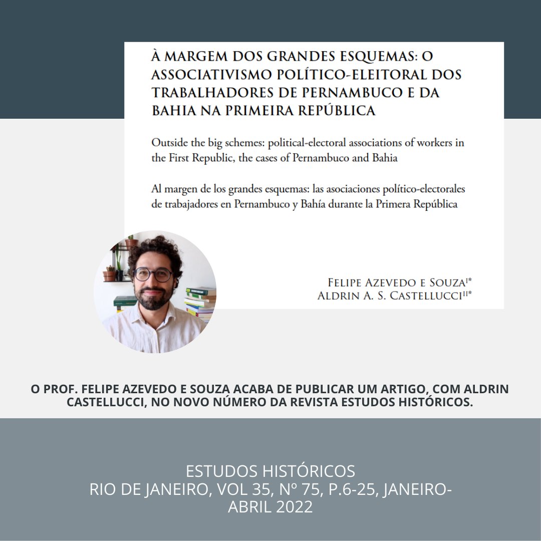 historiapucrio's tweet image. Já está no ar a nova edição da Estudos Históricos!

Confira o artigo "À margem dos grandes esquemas: o associativismo político-eleitoral dos trabalhadores...", escrito por Felipe Azevedo e Souza (PUC-Rio) e Aldrin Castellucci (UNEB).

bibliotecadigital.fgv.br/ojs/index.php/…