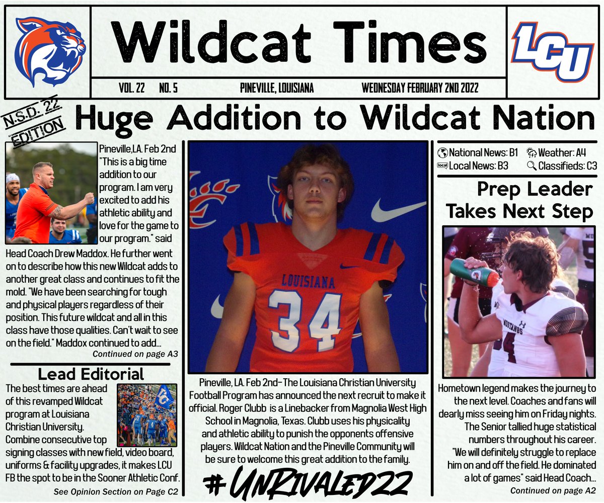 Welcome Roger Clubb to the Wildcat Family! Big time Linebacker from Magnolia West! #UnRivaled22 #NSD2022 <a href="/clubb_roger/">Roger Clubb</a>