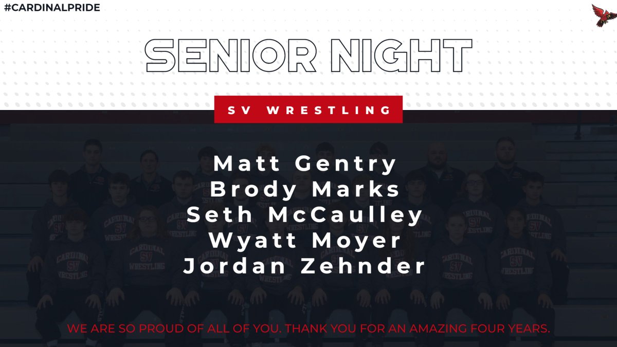 SV_Cards's tweet photo. We look forward to honoring our Senior Wrestlers tonight at 5:30! #CardinalPride https://t.co/ltksFi4UCJ