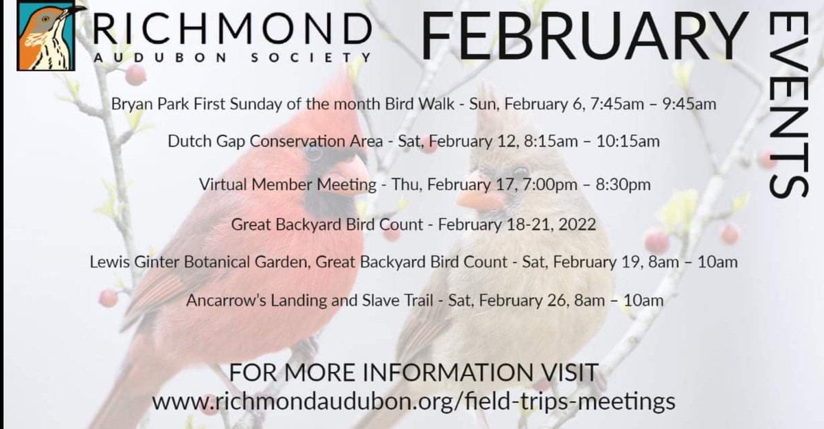 Visit richmondaudubon.org/field-trips-me… to learn more about our February events!
