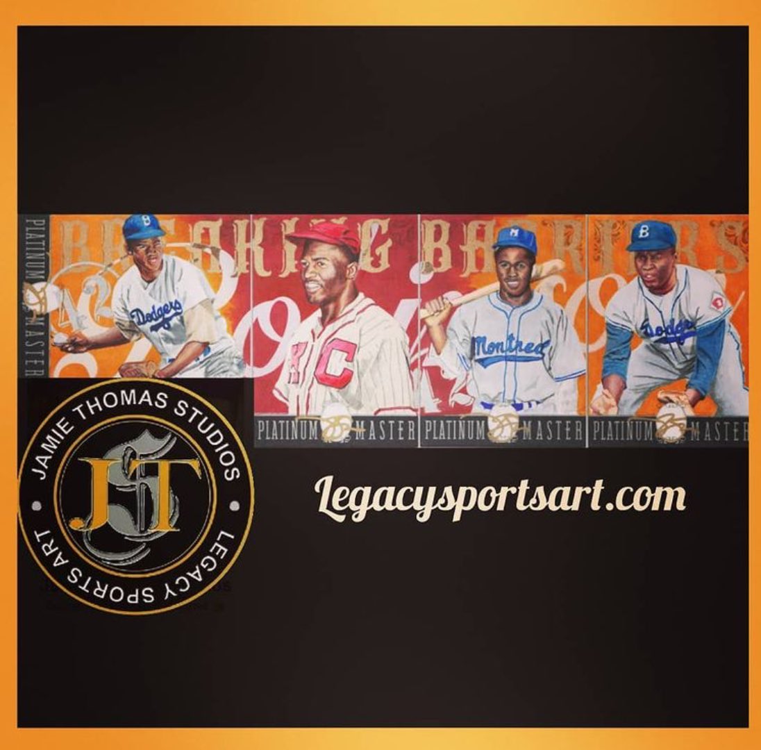 Throwback to my Jackie Robinson “Breaking Barriers” set.

#jackierobinson #breakingbarriers #jtslegacysportsart #whodoyoucollect #Dodgers #thehobby #TradingCards #ArtistOnTwitter #cardart #Cards #artwork #handdrawn #customart #custommade