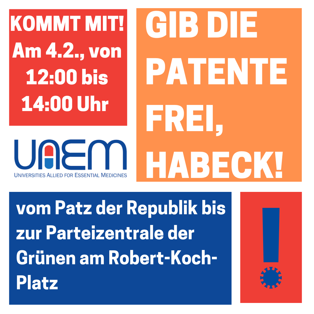 FIfF_de's tweet photo. Gib die Patente frei, Robert Habeck! Demonstration am Freitag (4.2.) 12-14 Uhr in Berlin, Start: Platz der Republik. Mehr Infos: https://t.co/L6RGZ21RO2
FAQ dazu: https://t.co/vxdZ4PKuOt
#MenschVorPatent #makethemsign #TRIPSwaiver #NoCovidMonopolies #GebtdiePatentefrei #UAEM https://t.co/4yQ5gA8w9X