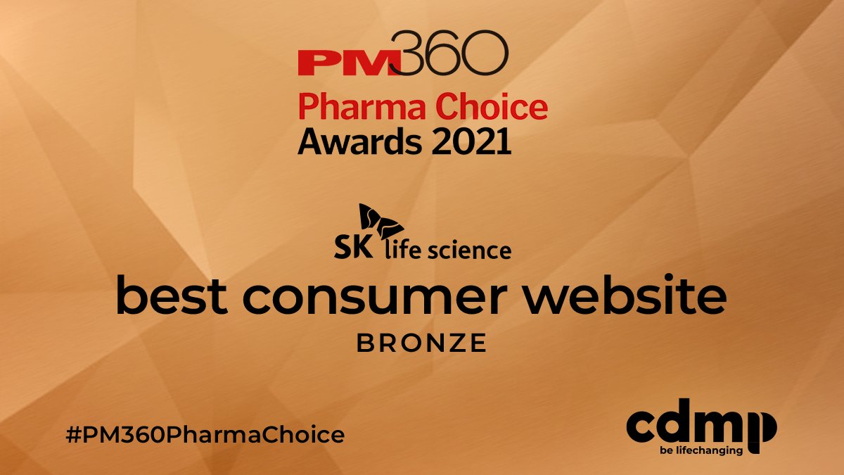 cdmprinceton's tweet photo. We are very proud to announce that CDMP has earned Bronze for Best Consumer Website for XCOPRI at the 2021 @PM360online Pharma Choice Awards, recognizing our work for SK Life Science! #style #belifechanging #PM360PharmaChoice https://t.co/RJtNELWQ0c