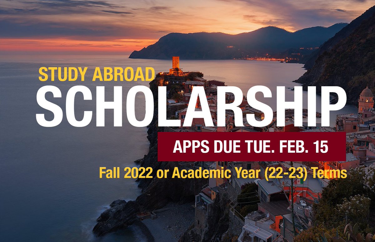 UMDstudyabroad's tweet photo. Scholarship App Deadline is Feb 15 if you're going abroad during Fall 2022 or the entire 2022-2023 Academic year. This deadline is for both the UMD Study Abroad Scholarship and our UMD Diversity in Study Abroad Scholarship. Link to apply in our bio! https://t.co/X5yH8adHj0