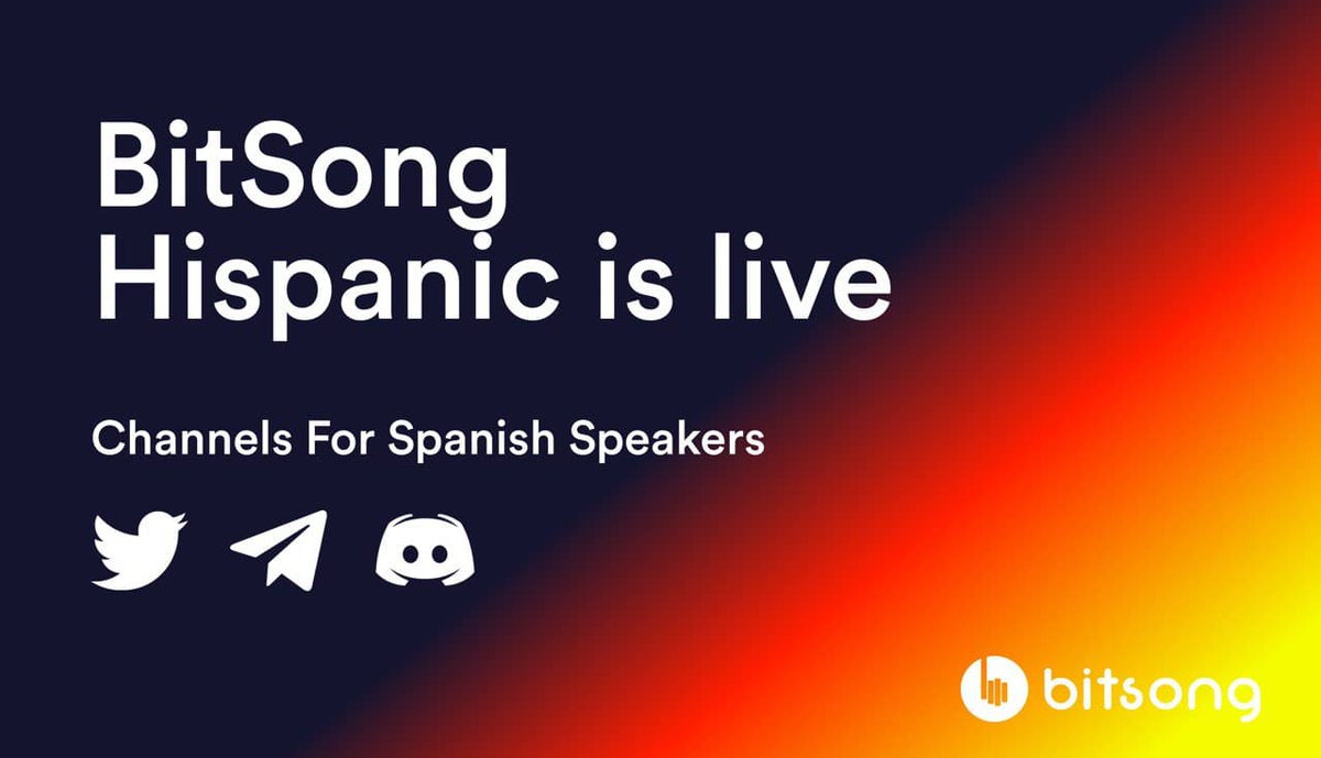 📢 New #Community Alert❗️

🔥 @BitSongHispanic is now Live for #Spanish speakers on:

Twitter - @BitSongHispanic
Telegram - t.me/BitSongHispanic
Discord - discord.gg/XPZFXT3RkB

🇪🇸 Come and chat with the team in your Native Language, Join BitSong Hispanic!

🦹‍♀️ Vamos #IBCGang